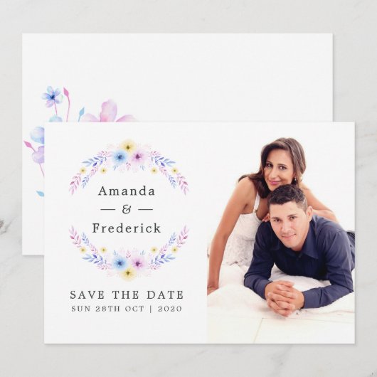 Pastel Floral bruiloft foto Save The Date (Voorkant / Achterkant)