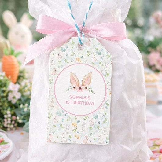 Pastel Floral Bunny Ears Girls 1st Birthday Favor  Cadeaulabel