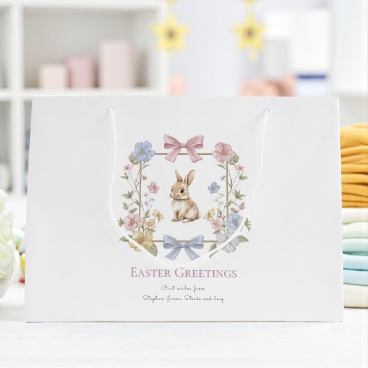 Pastel Floral Bunny Easter Wishes Gift Bag Groot Cadeauzakje