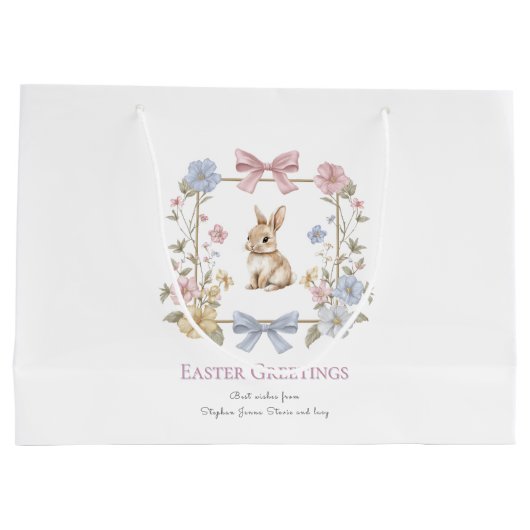 Pastel Floral Bunny Easter Wishes Gift Bag Groot Cadeauzakje (Achterkant)