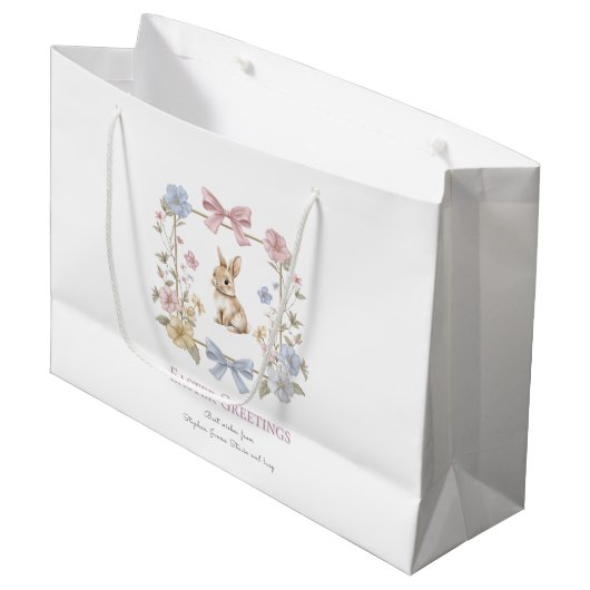 Pastel Floral Bunny Easter Wishes Gift Bag Groot Cadeauzakje (Voorkant Gekanteld)