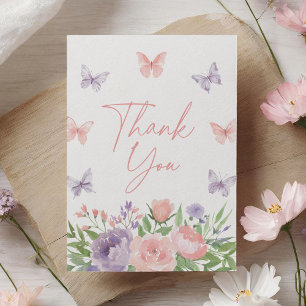 Pastel Floral Butterfly Baby shower Bedankkaart