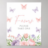 Pastel Floral Butterfly Baby shower Favors Sign Poster (Voorkant)