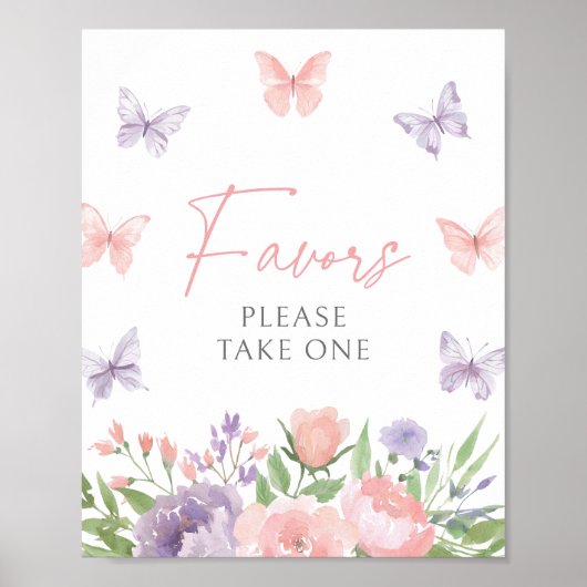 Pastel Floral Butterfly Baby shower Favors Sign Poster (Voorkant)