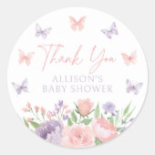 Pastel Floral Butterfly Baby shower Ronde Sticker (Voorkant)