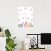 Pastel Floral Butterfly Baby shower Welkomstbord Poster (Thuiskantoor)