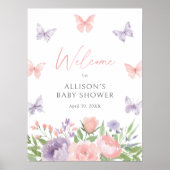 Pastel Floral Butterfly Baby shower Welkomstbord Poster (Voorkant)