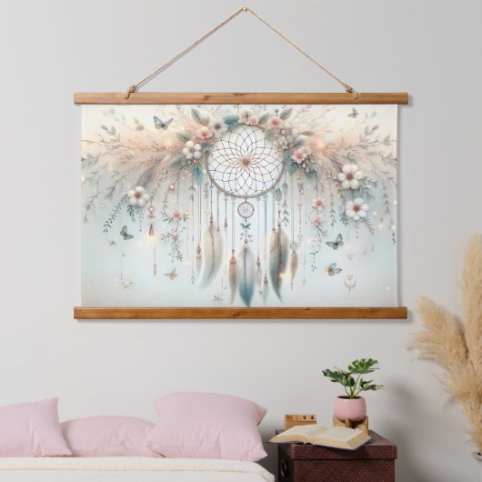 Pastel Floral Butterfly Dreamcatcher Hangend Wandkleed (Slaapkamer)