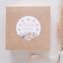 Pastel Floral Butterfly Verjaardag Ronde Sticker