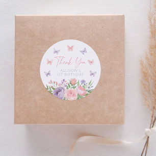 Pastel Floral Butterfly Verjaardag Ronde Sticker