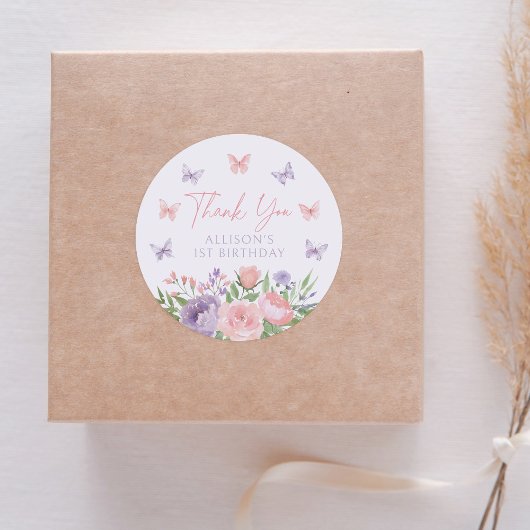 Pastel Floral Butterfly Verjaardag Ronde Sticker
