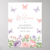 Pastel Floral Butterfly Verjaardag Welkomstbord Poster (Voorkant)