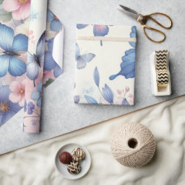 Pastel Floral Butterfly Wrapping Paper – Elegant Cadeaupapier