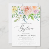 Pastel Floral Coral Peach Baby Girl Baptisme Kaart (Voorkant)