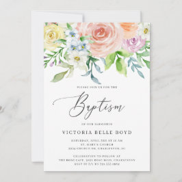 Pastel Floral Coral Peach Baby Girl Baptisme Kaart