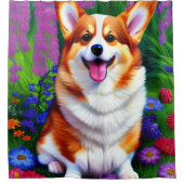 Pastel Floral Corgi Douchegordijn (Voorkant)
