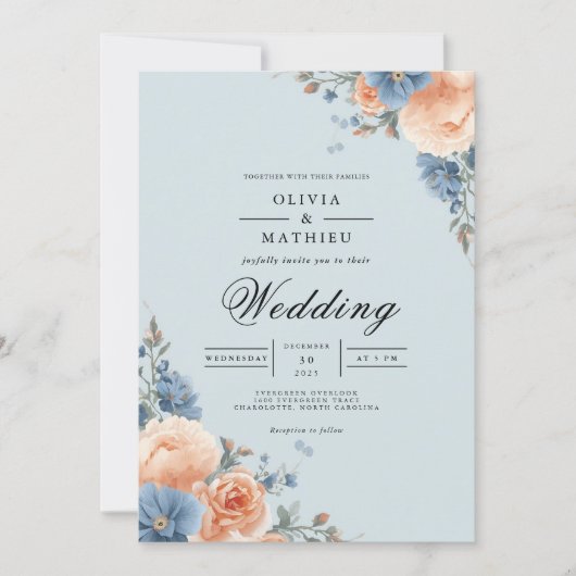 Pastel Floral Corner Wedding Kaart (Voorkant)