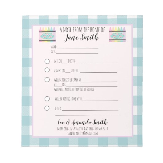 Pastel Floral Crayon School Nogmaals 1 kind Notitieblok (Voorkant)