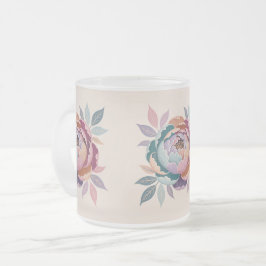 Pastel Floral Cream Frosted Glass Mok