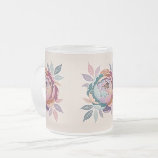 Pastel Floral Cream Frosted Glass Mok (Voorkant links)