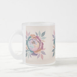 Pastel Floral Cream Frosted Glass Mok