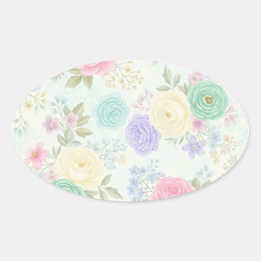 Pastel Floral Design Ovale Sticker (Voorkant)
