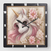Pastel Floral Dreamy Unicorn Vierkante Klok (Voorkant)