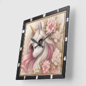Pastel Floral Dreamy Unicorn Vierkante Klok (Hoek)
