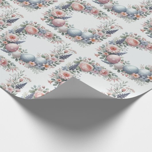 Pastel Floral Easter Egg Wrapping Paper Cadeaupapier (Hoek)