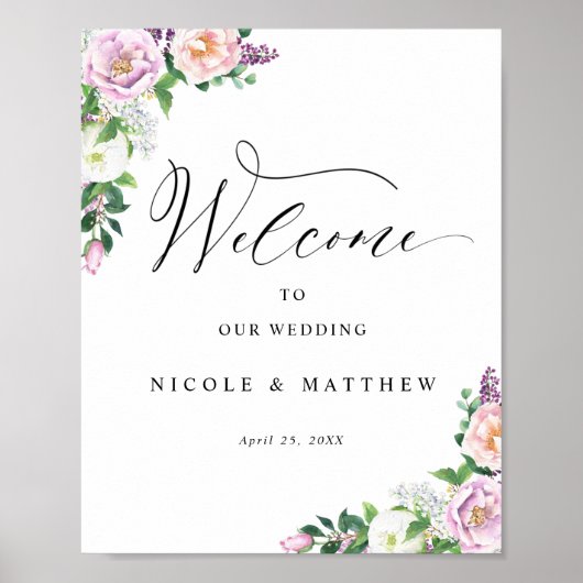 Pastel Floral Elegant Weddenschap Welkomstteken Poster (Voorkant)