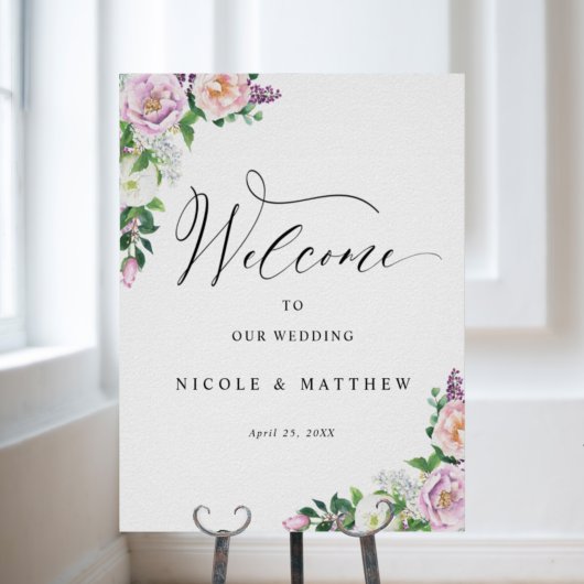 Pastel Floral Elegant Weddenschap Welkomstteken Poster