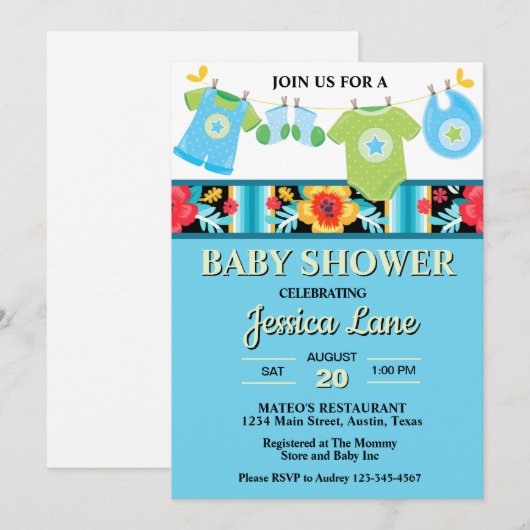 Pastel Floral en Plaid Boy Baby shower Kaart (Voorkant / Achterkant)