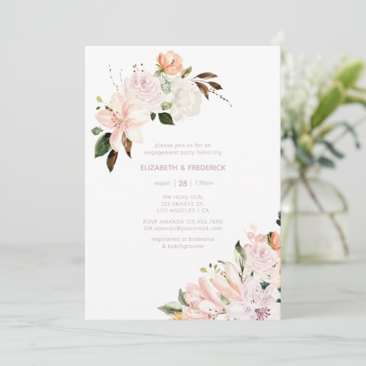 Pastel Floral Engagement Party Kaart (Staand voorkant)
