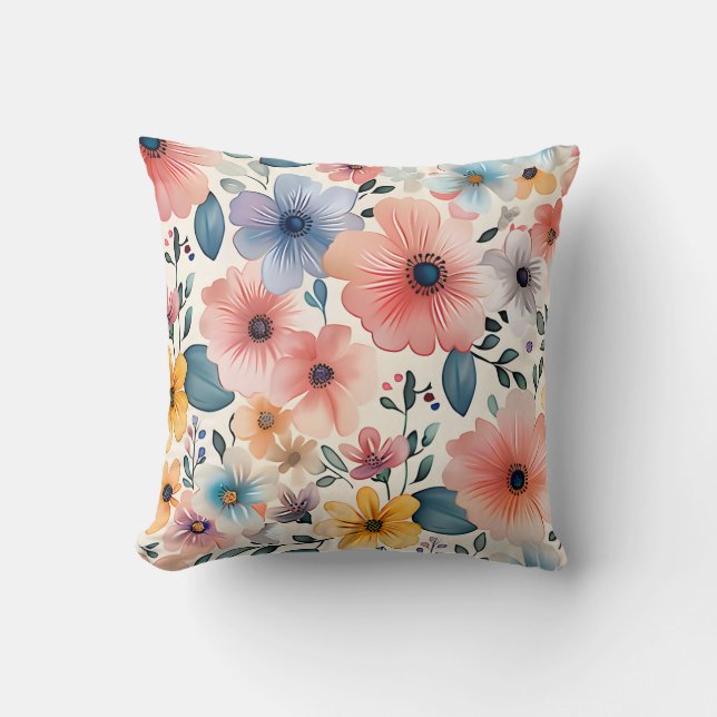 Pastel Floral Fantasy Kussen (Voorkant)