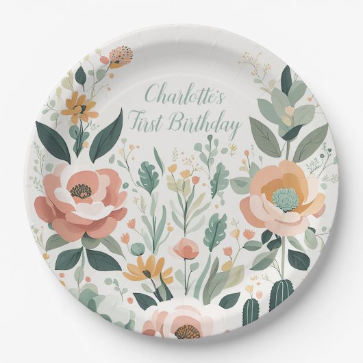 Pastel Floral Fiesta Papieren Bordje (Voorkant)