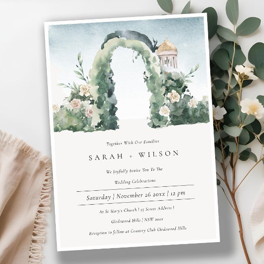 Pastel Floral Garden Arch Botanical Wedding Invite Bedankkaart