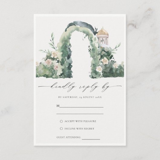 Pastel Floral Garden Arch Botanical Wedding RSVP Informatiekaartje (Voorkant)