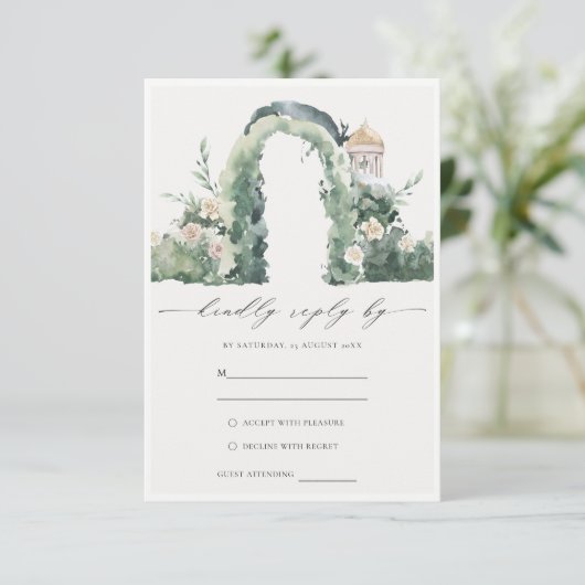 Pastel Floral Garden Arch Botanical Wedding RSVP Informatiekaartje (Staand voorkant)