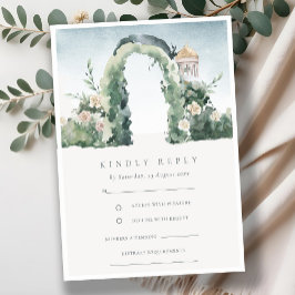 Pastel Floral Garden Arch Botanical Wedding RSVP Informatiekaartje