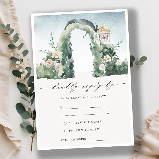 Pastel Floral Garden Arch Botanical Wedding RSVP Informatiekaartje