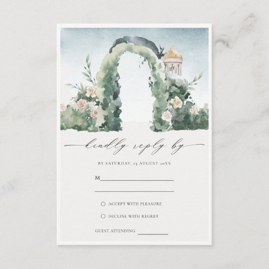 Pastel Floral Garden Arch Botanical Wedding RSVP Informatiekaartje (Voorkant)