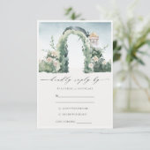 Pastel Floral Garden Arch Botanical Wedding RSVP Informatiekaartje (Staand voorkant)