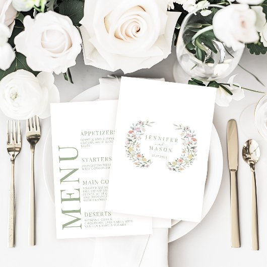 Pastel Floral Garden Minimalistische Wedding Menu