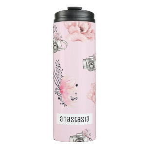 Pastel Floral, gepersonaliseerd Roos Thermosbeker