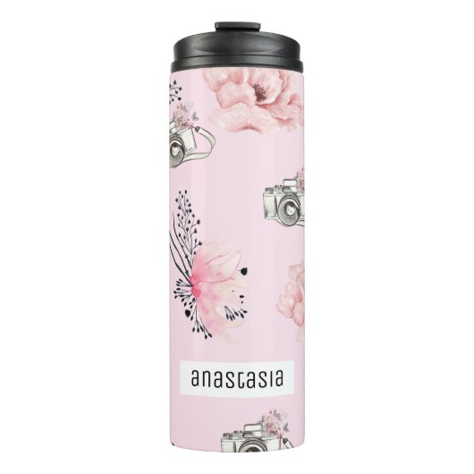 Pastel Floral, gepersonaliseerd Roos Thermosbeker (Voorkant)