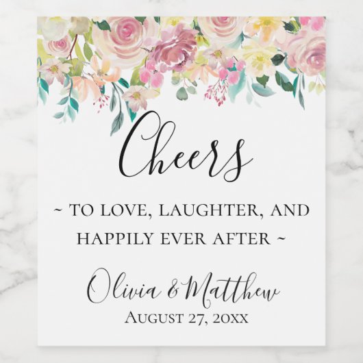 Pastel Floral gepersonaliseerd wijnlabel Wijn Etiket (Enkel label)