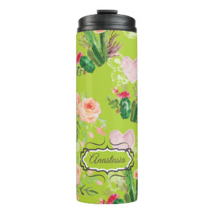 Pastel Floral-gepersonaliseerde Cactus Thermosbeker