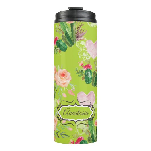 Pastel Floral Gepersonaliseerde Cactus Thermosbeker (Voorkant)