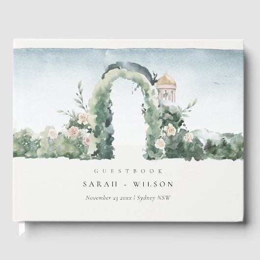 Pastel Floral Green Garden Arch Botanical Wedding Gastenboek (Voorkant)