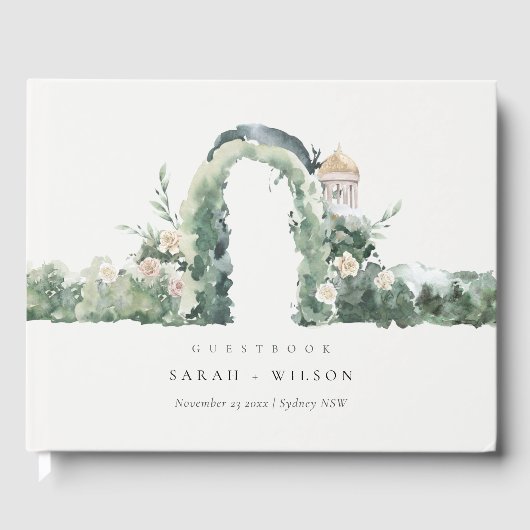 Pastel Floral Green Garden Arch Botanical Wedding Gastenboek (Voorkant)